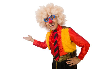 Funny clown in fun concept isolated on white