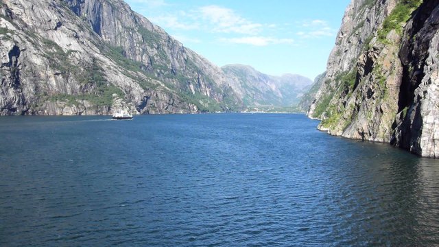 Ferry in the Lysefjord Fjord in Norway during summer