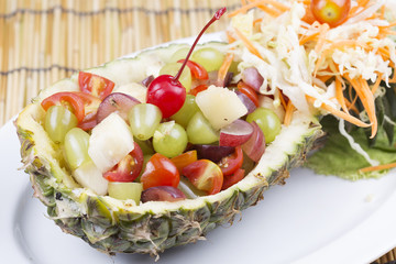 Close up Fruit Salad in Pineapple