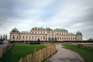 Fototapeta na wymiar Palace Belvedere with Christmas Market in Vienna, Austria