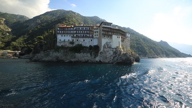 Monastery of Mount Athos Halkidiki Greece view from ferry
