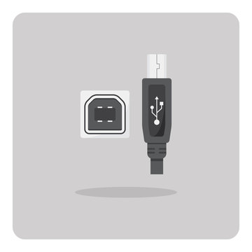 Vector of flat icon, USB Type-B connector on isolated background