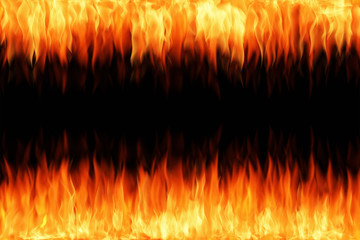 Fire flames on black background.