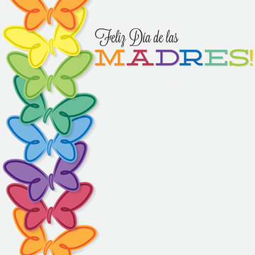 Spanish line of butterflies Mother's Day card in vector format.
