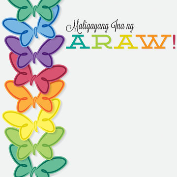 Tagalog line of butterflies Mother's Day card in vector format.