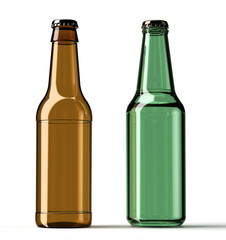 two beer bottles isolated on white background