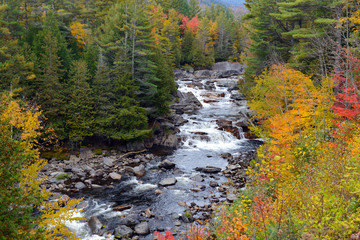 Fall colors with waterfall in the Adirondacks, New York