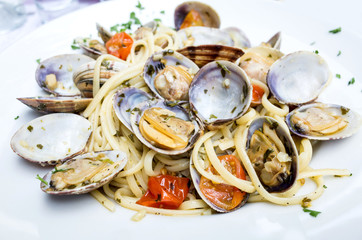 Fototapeta na wymiar Pasta with Clam Dinner Dish on a the table