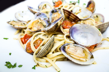 Pasta with Clam Dinner Dish on a the table