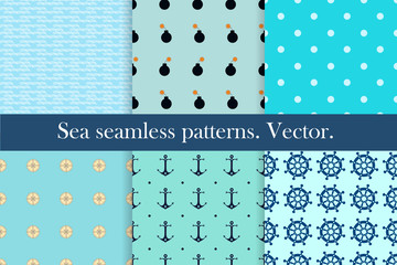Set of six seamless marine patterns.