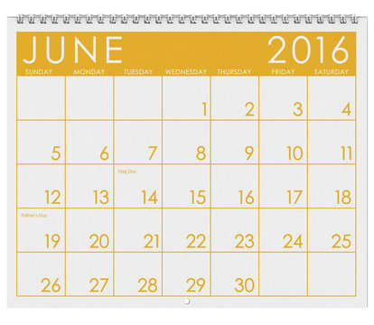 2016 Calendar: Month Of June