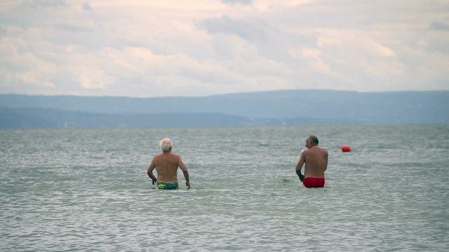 Old friends by the seaside on a cludy day