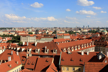 Fototapeta na wymiar View of red roofs of Prague, Czech republic
