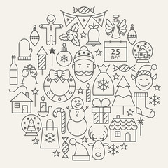 Christmas New Year Holiday Line Icons Set Circular Shaped