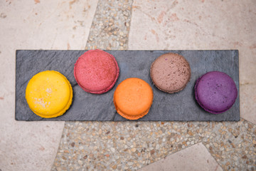sweet and colorful macaroon on tray