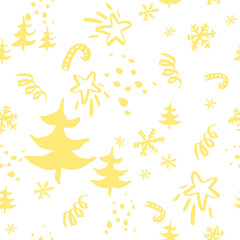 Seamless Christmas pattern. The pattern is painted with a brush.