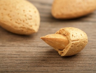 almonds on wooden background
