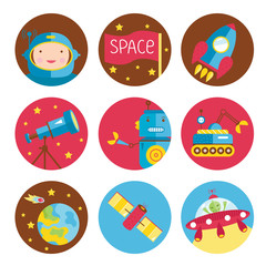 Cartoon illustration about space.