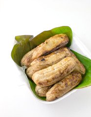 banana roasted on green banana leaf