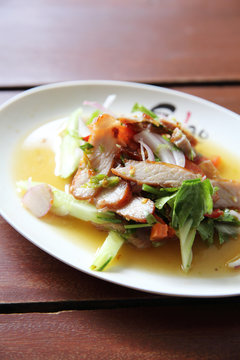 Local Thai food Grilled pork with spicy salad