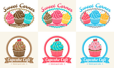 Set of sweet cupcake bakery  badge label and logo design