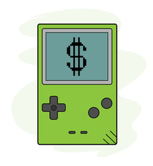 Obraz premium Pro Gaming Business, a hand drawn vector illustration of a handheld gaming device, the text, game device, and background are on separate groups for easy editing.