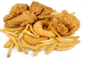 fried food on white background