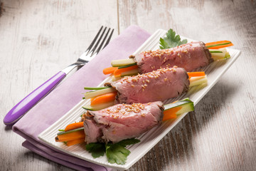 roast beef rolled up vegetable stuffed