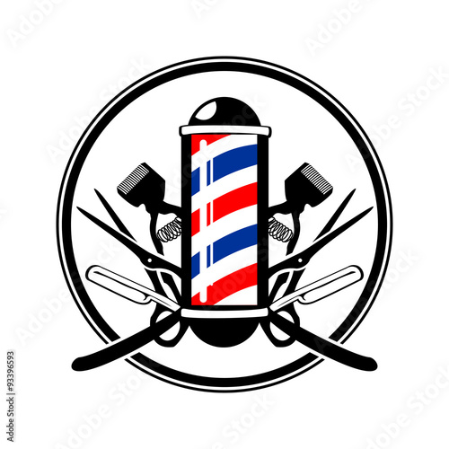 Circular Emblem Barbers Pole with Scissor, Razor & Old Clippers ...