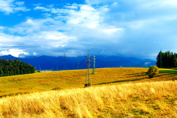  landscape with mountains. electric field in the nature.