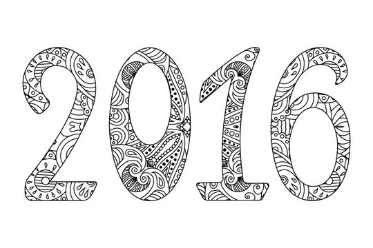  Decorative black and white new year numbers 2016 with ornament.