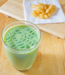 Green Tea Soybean Milk with Chinese Traditional Snacks Deep Fried