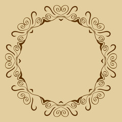 Circle ornament. Round frame, floral rosette. Vector illustration