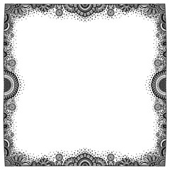 Vector floral frame. Hand drawn doodle border with ornament - flower, spiral, leaf and dots.