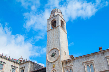     Clock tower in Stradun street in Dubrovnik, Croatia, built in 15 Century, UNESCO site 