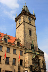 Fototapeta na wymiar Old town hall tower with astronomical clock at Staromestske namesti, Prague, Czech Republic