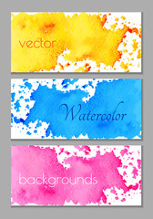 Collection of abstract watercolor backgrounds. Set of colorful modern banners. Creative watercolor design.Vector illustration.  