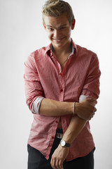 Portrait of sexy male model isolated on white background