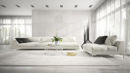 Interior of modern room with white couch 3D rendering