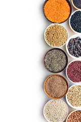various legumes in bowls