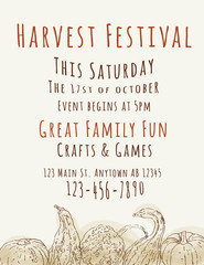Harvest Festival poster with hand drawn watercolor gourds