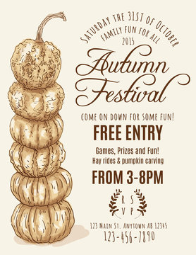 Autumn Festival flyer with hand drawn pumpkins