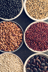 various legumes in bowls