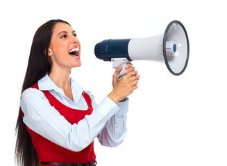 Young woman with loudspeaker.