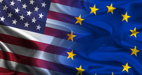 USA - EU Flags waving together