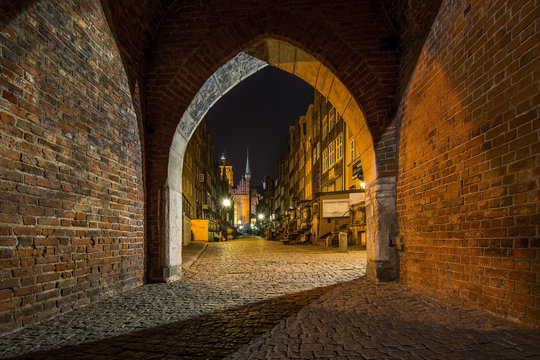 Gdansk, Poland, Old Gate At Night