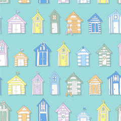 Hand Drawn Beach Huts in a Seamless Pattern
