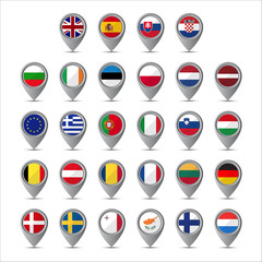 3D pointer with the flags of European Union isolated on white background