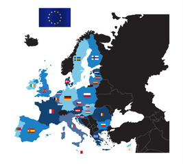 European Union map with flags of member countries