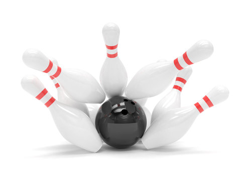 Bowling ball and skittles isolated